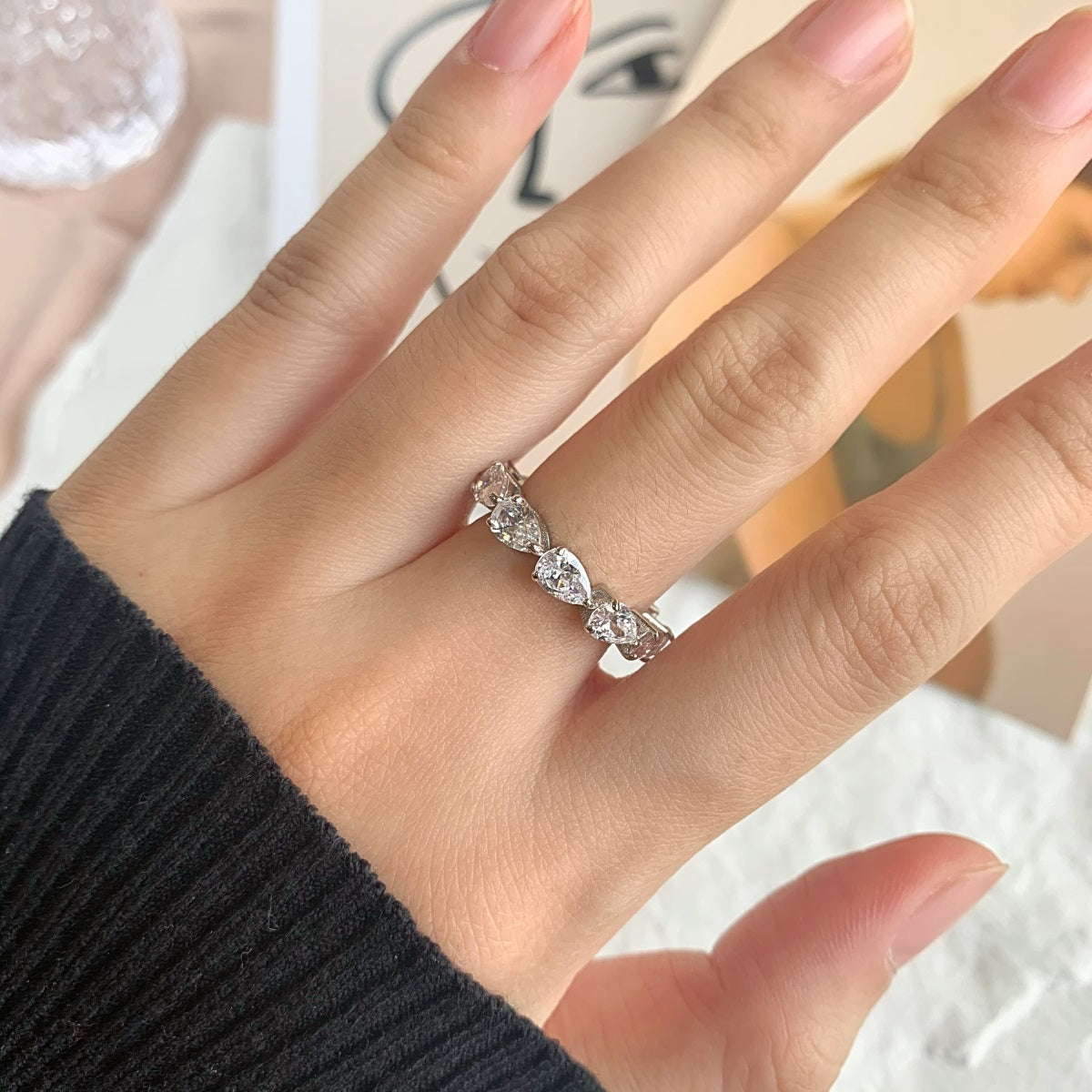 [Love Aura]Exquisite Pear Cut Tennis Ring