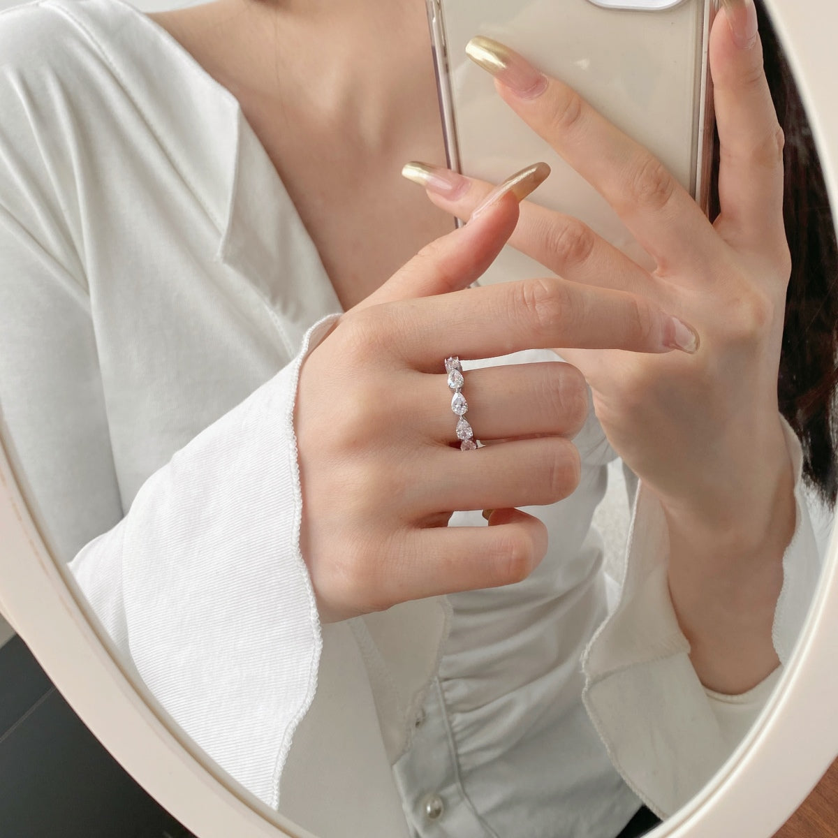 [Love Aura]Exquisite Pear Cut Tennis Ring