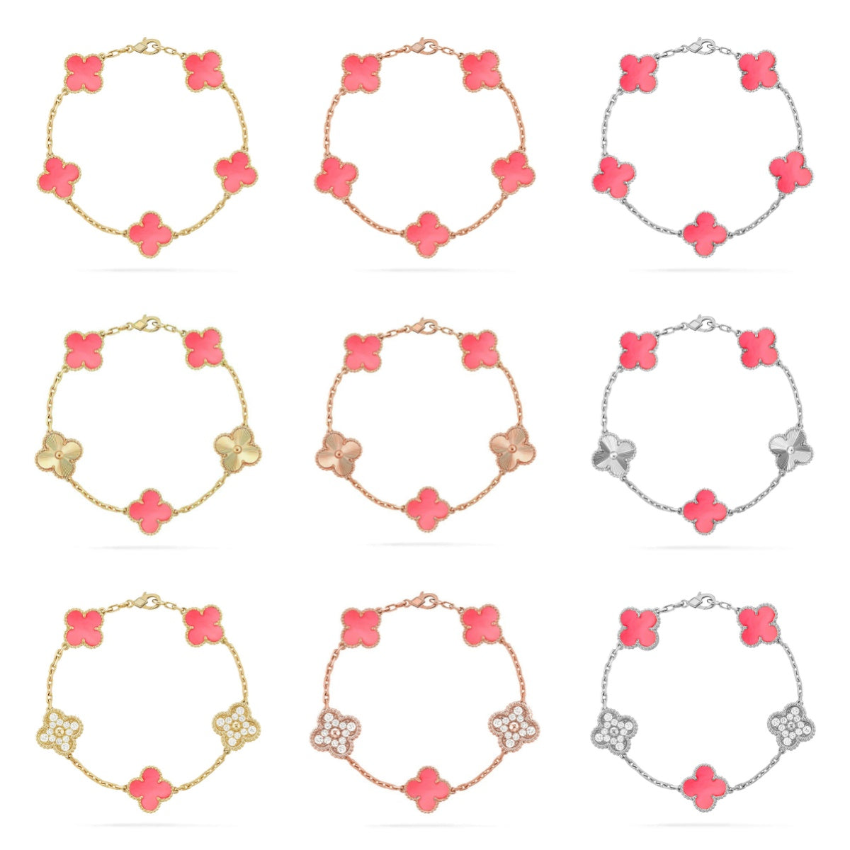 [Love Aura] CLOVER 5 MOTIFS  PINK MOP BRACELET COLLECTION
