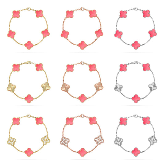 [Love Aura] CLOVER 5 MOTIFS  PINK MOP BRACELET COLLECTION