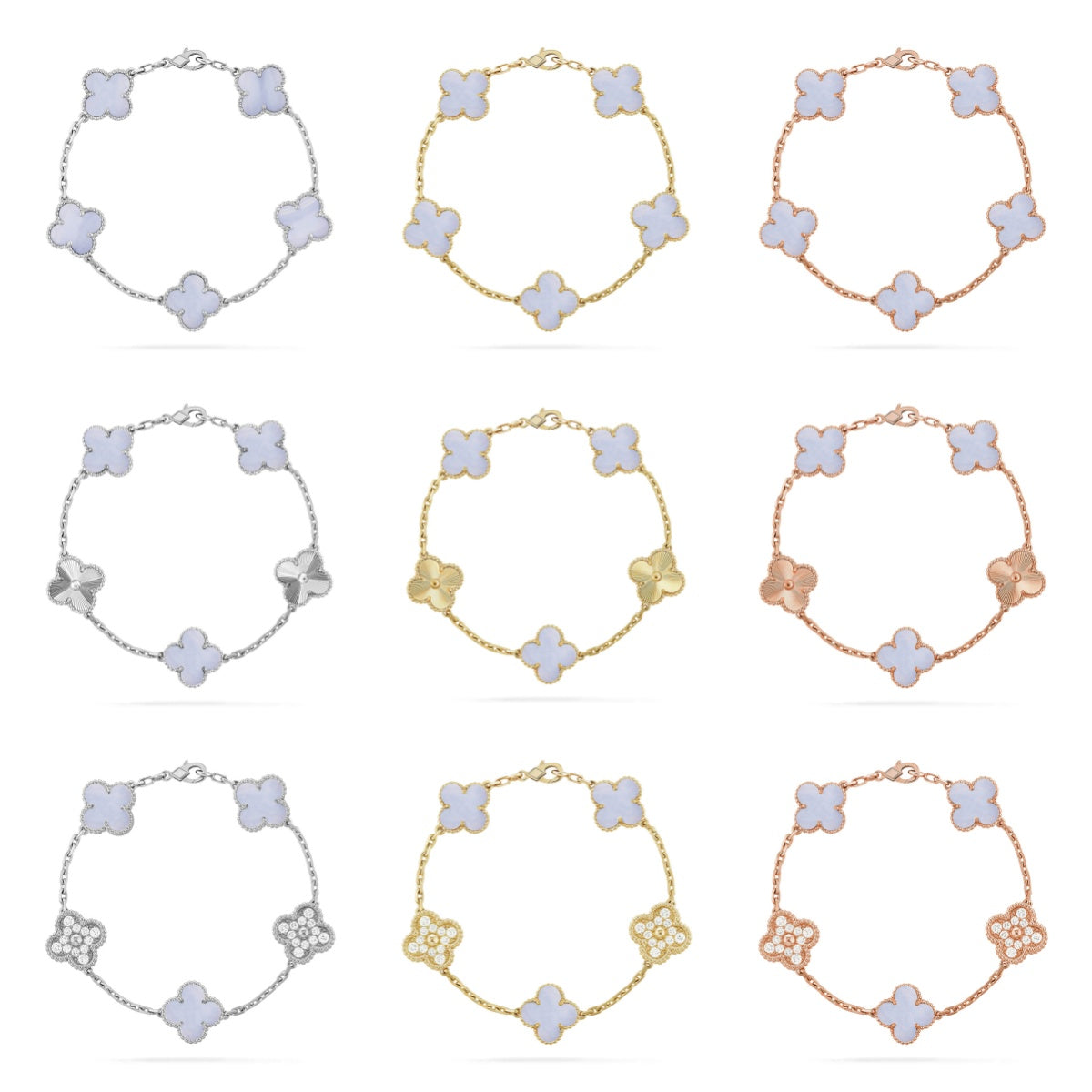 [Love Aura] CLOVER 5 MOTIF PURPLE CHALCEDONY BRACELET COLLECTION
