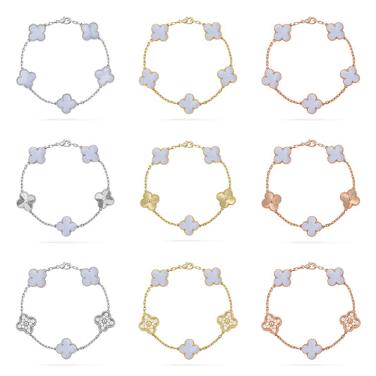 [Love Aura] CLOVER 5 MOTIF PURPLE CHALCEDONY BRACELET COLLECTION