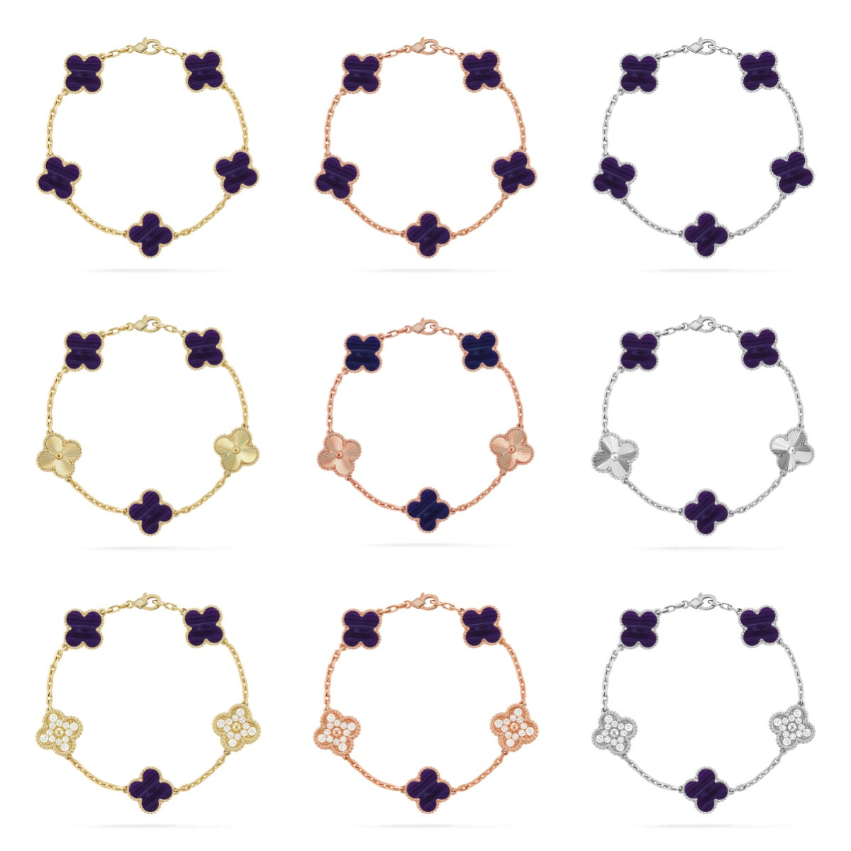 [Love Aura]CLOVER 5 MOTIF PURPLE STRIPES BRACELET COLLECTION
