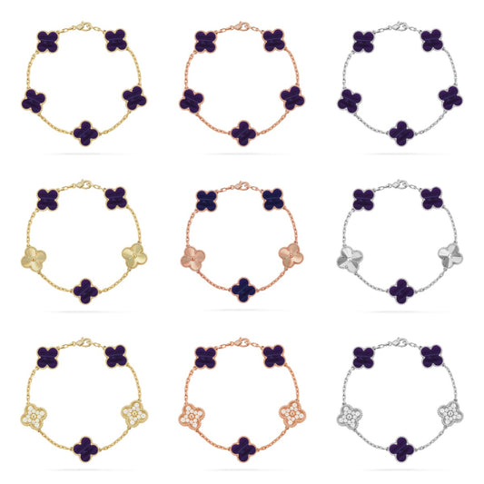 [Love Aura]CLOVER 5 MOTIF PURPLE STRIPES BRACELET COLLECTION