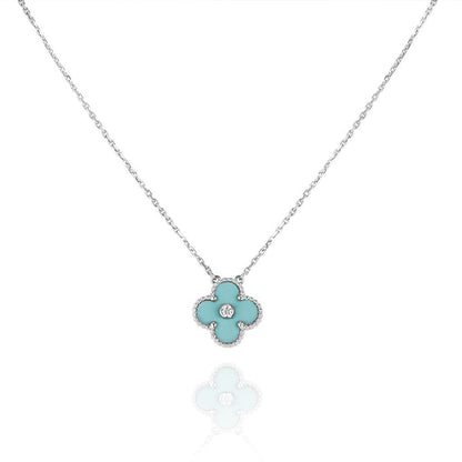 [Love Aura]CLOVER 1 DIAMOND LIGHT BLUE SILVER NECKLACE