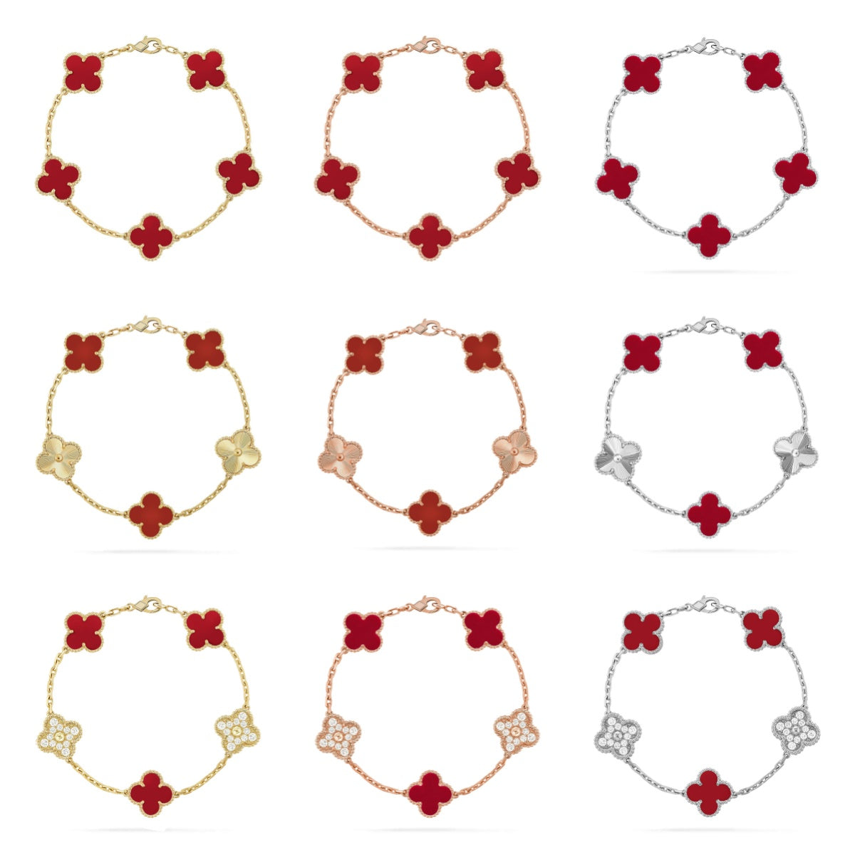 [Love Aura] CLOVER 5 MOTIF RED CORNELIAN BRACELET COLLECTION