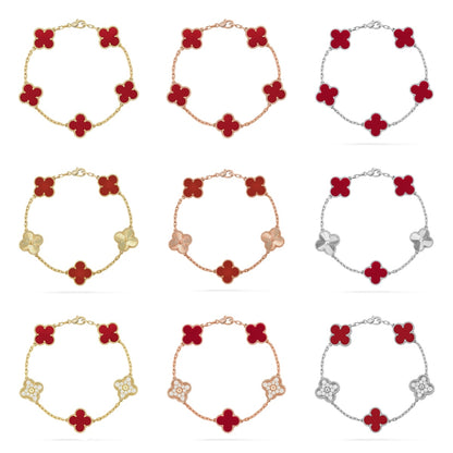 [Love Aura] CLOVER 5 MOTIF RED CORNELIAN BRACELET COLLECTION