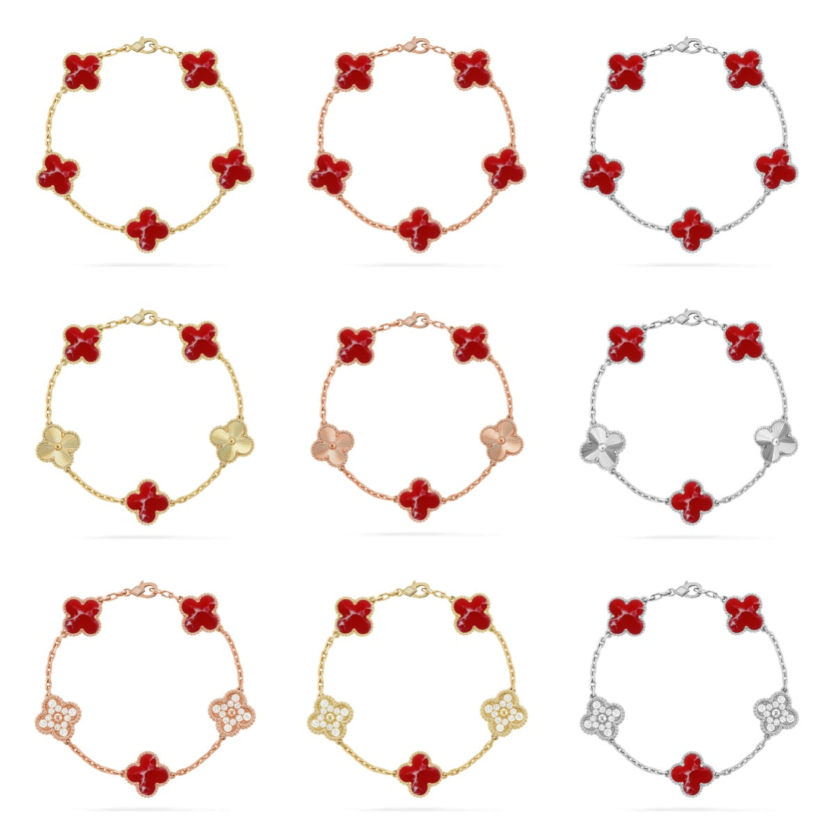 [Love Aura]CLOVER 5 MOTIF RED PATTERN BRACELET COLLECTION
