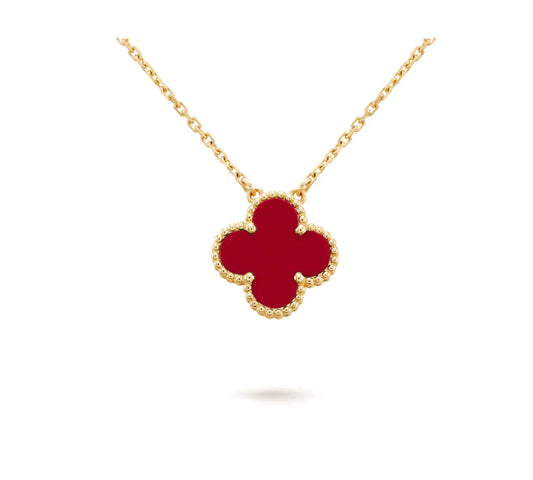 [Love Aura]CLOVER 15MM CARNELIAN SINGLE FLOWER NECKLACE