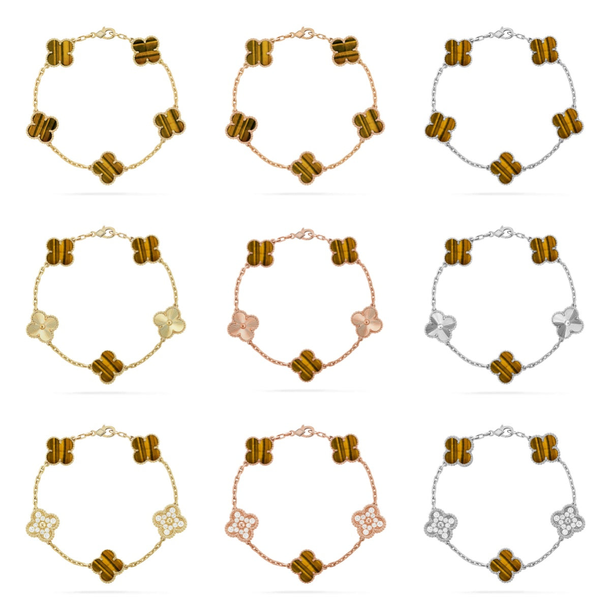 [Love Aura] CLOVER 5 MOTIFS TIGER EYE BRACELET COLLECTION