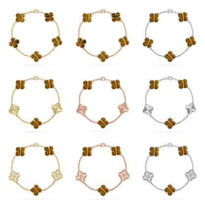 [Love Aura] CLOVER 5 MOTIFS TIGER EYE BRACELET COLLECTION