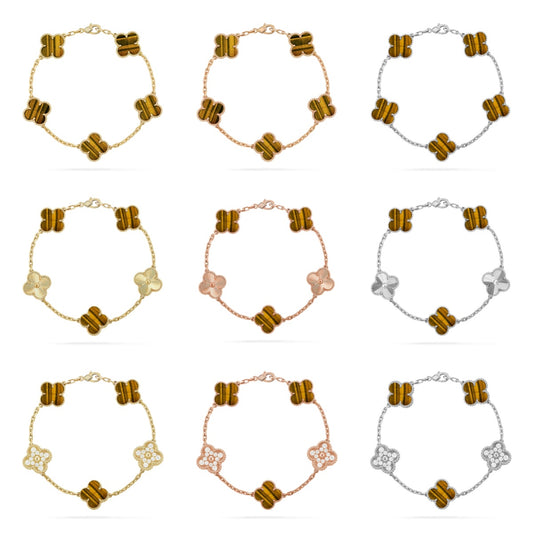 [Love Aura] CLOVER 5 MOTIFS TIGER EYE BRACELET COLLECTION