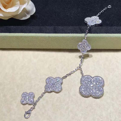 [Love Aura]CLOVER 6 MOTIFS SILVER DIAMOND BRACELET