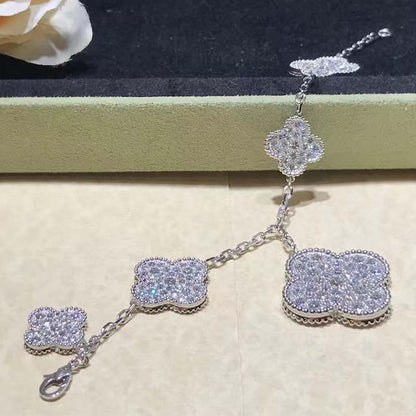 [Love Aura]CLOVER 6 MOTIFS SILVER DIAMOND BRACELET