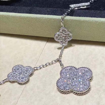 [Love Aura]CLOVER 6 MOTIFS SILVER DIAMOND BRACELET