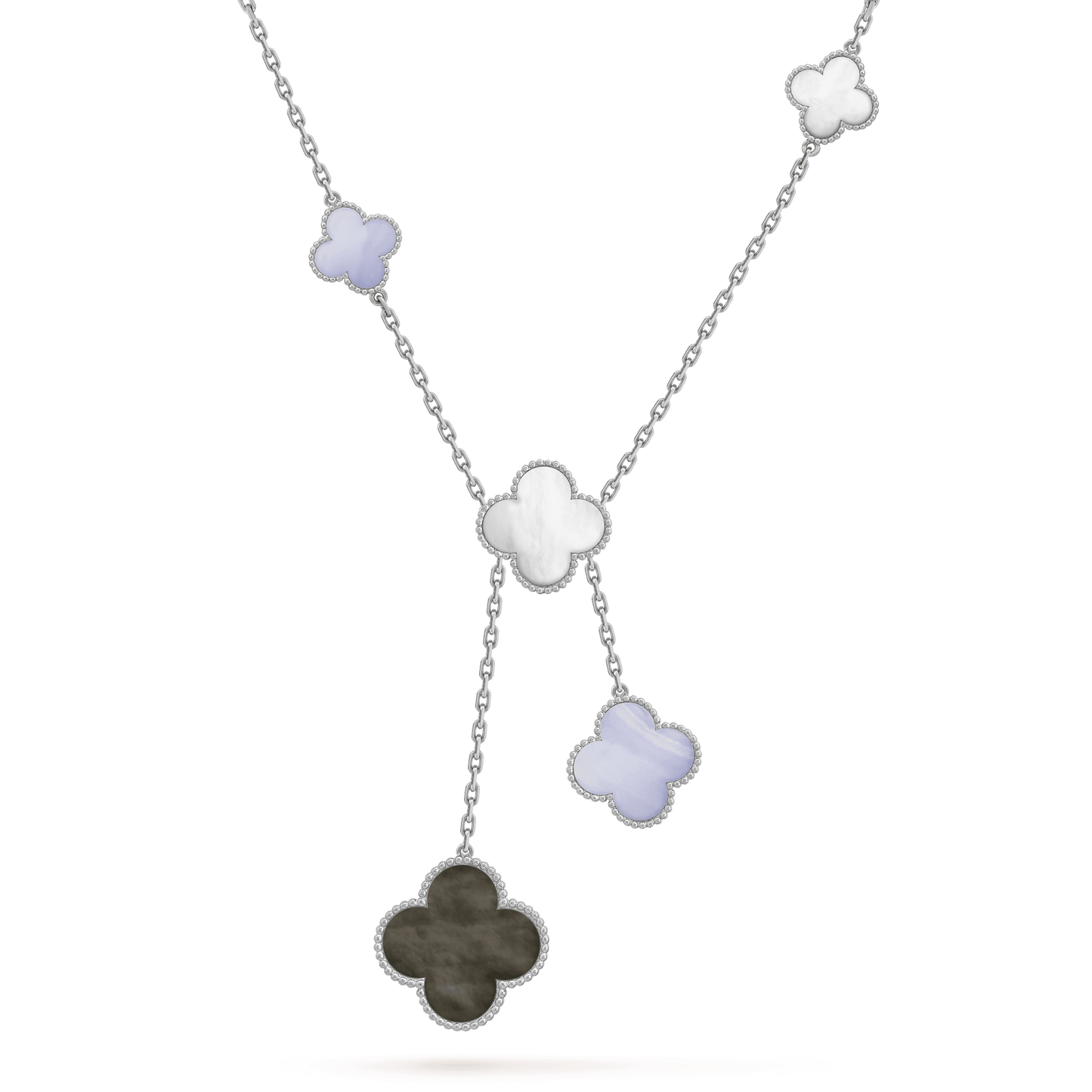 [Love Aura]CLOVER MOP CHALCEDONY NECKLACE SILVER 6 MOTIF