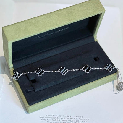 [Love Aura]CLOVER 5 MOTIF VEINED ONYX BRACELET SILVER