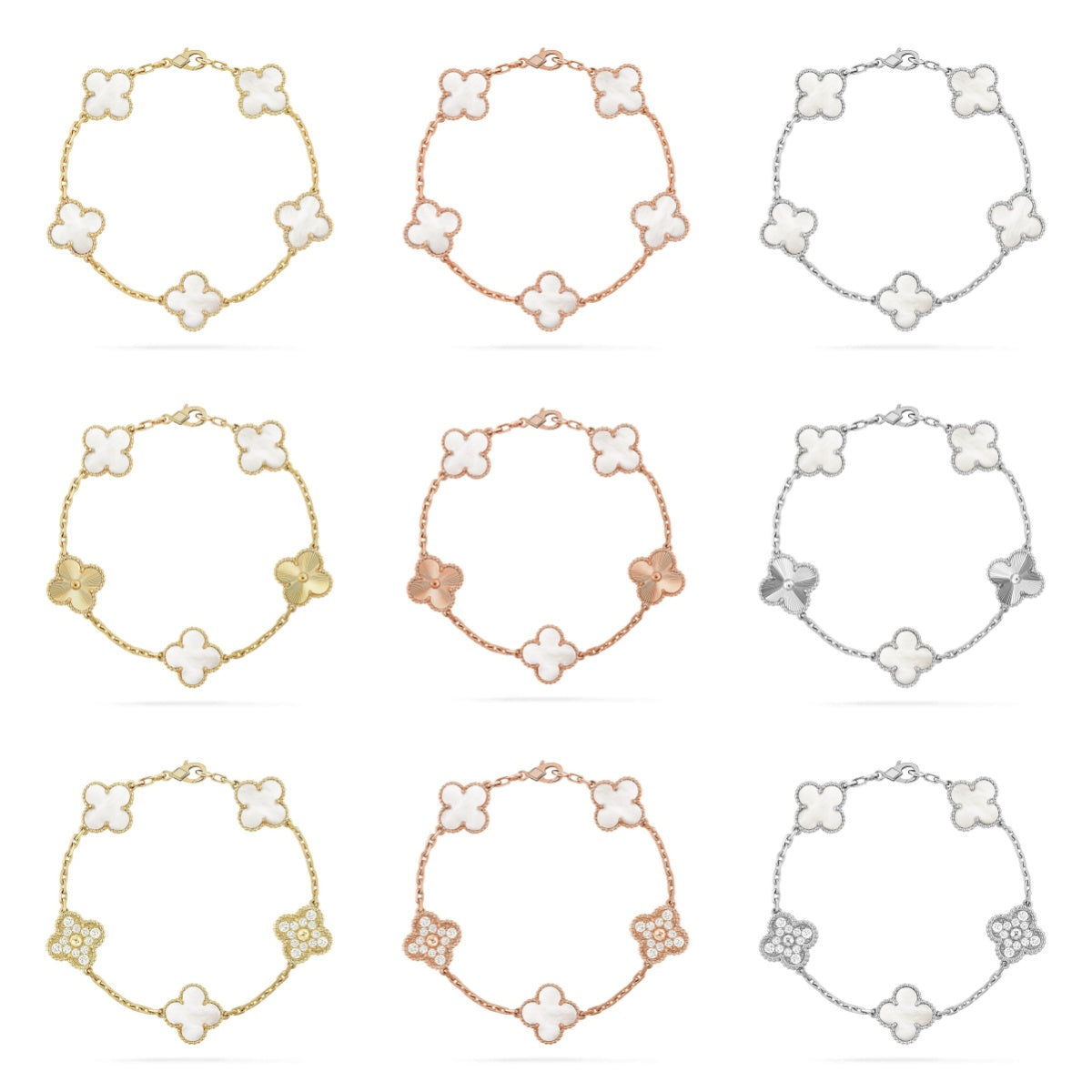 [Love Aura]CLOVER WHITE PEARL MOP 5 MOTIF BRACELET COLLECTION