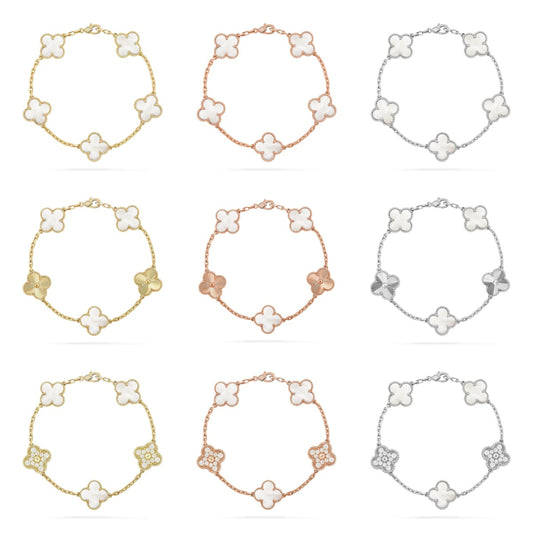 [Love Aura]CLOVER WHITE PEARL MOP 5 MOTIF BRACELET COLLECTION