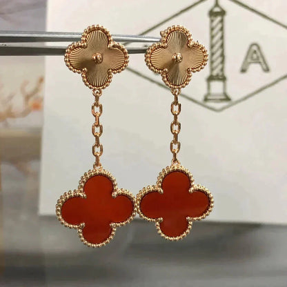 [Love Aura]CLOVER 2 MOTIF  LASER CARNELIAN EARRINGS