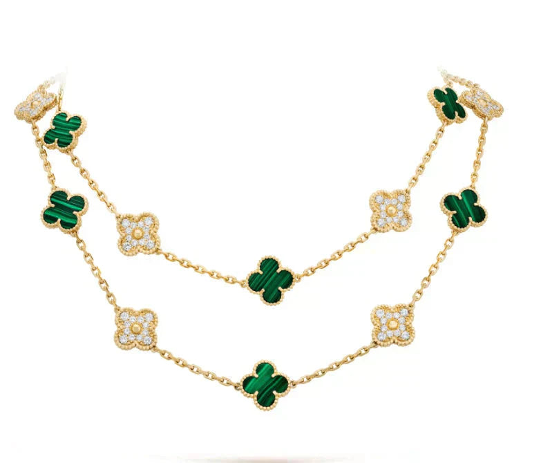 [Love Aura]CLOVER 20 MOTIFS MALACHITE DIAMOND NECKLACE