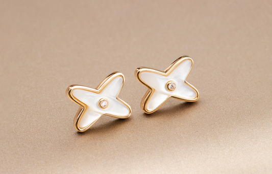 [Love Aura]JEUX DE WHITE MOP PINK GOLD DIAMOND EARRINGS