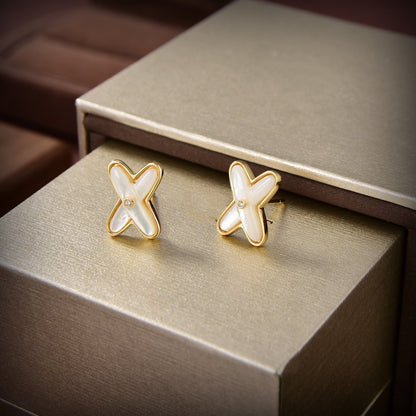 [Love Aura]JEUX DE WHITE MOP GOLD DIAMOND EARRINGS