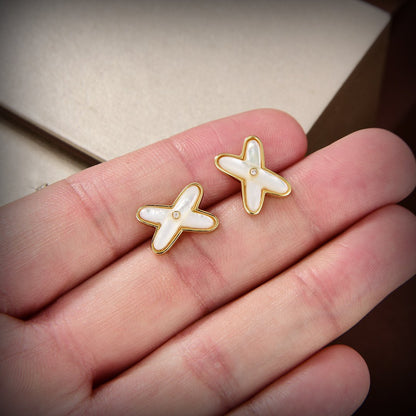 [Love Aura]JEUX DE WHITE MOP GOLD DIAMOND EARRINGS