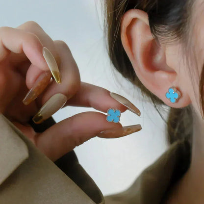 [Love Aura]CLOVER MINI 9.5MM ONYX STUD EARRINGS SILVER