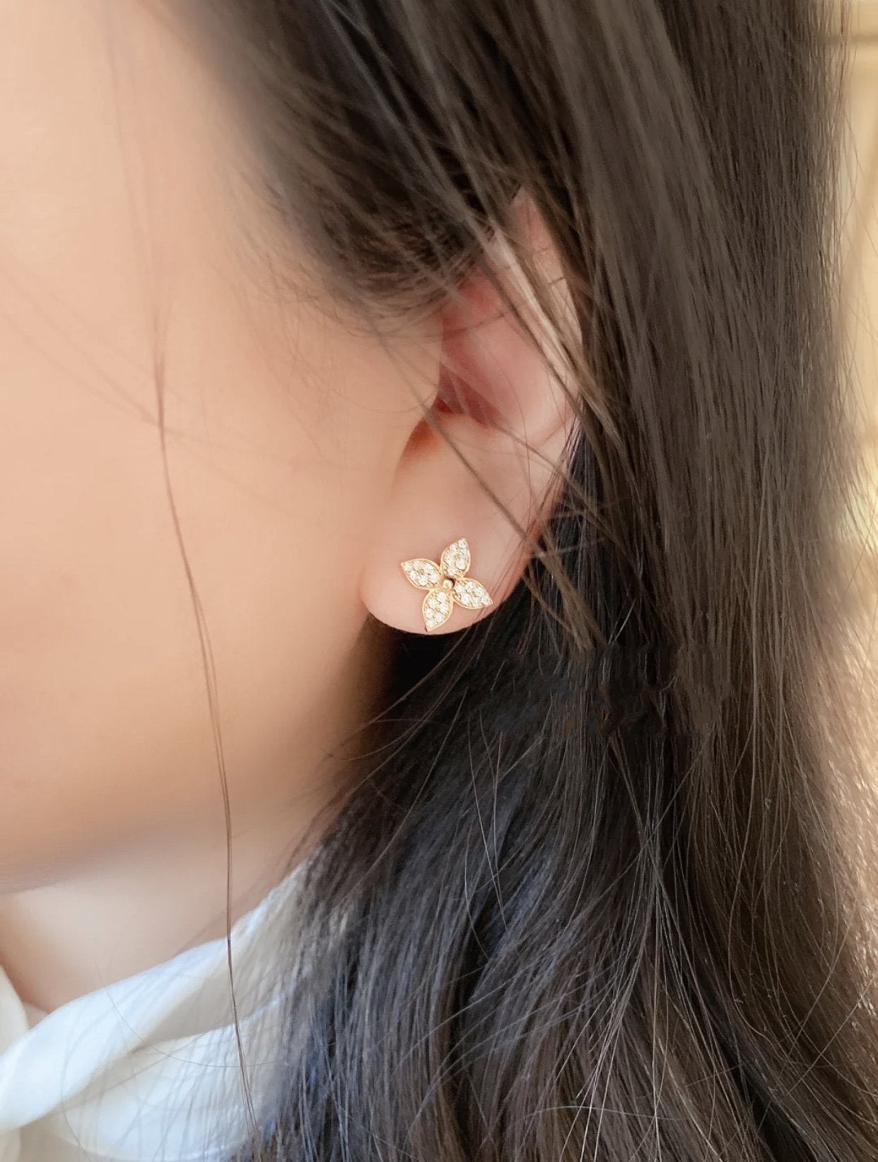[Love Aura]STAR BLOSSOM STUD EARRINGS PINK GOLD DIAMONDS