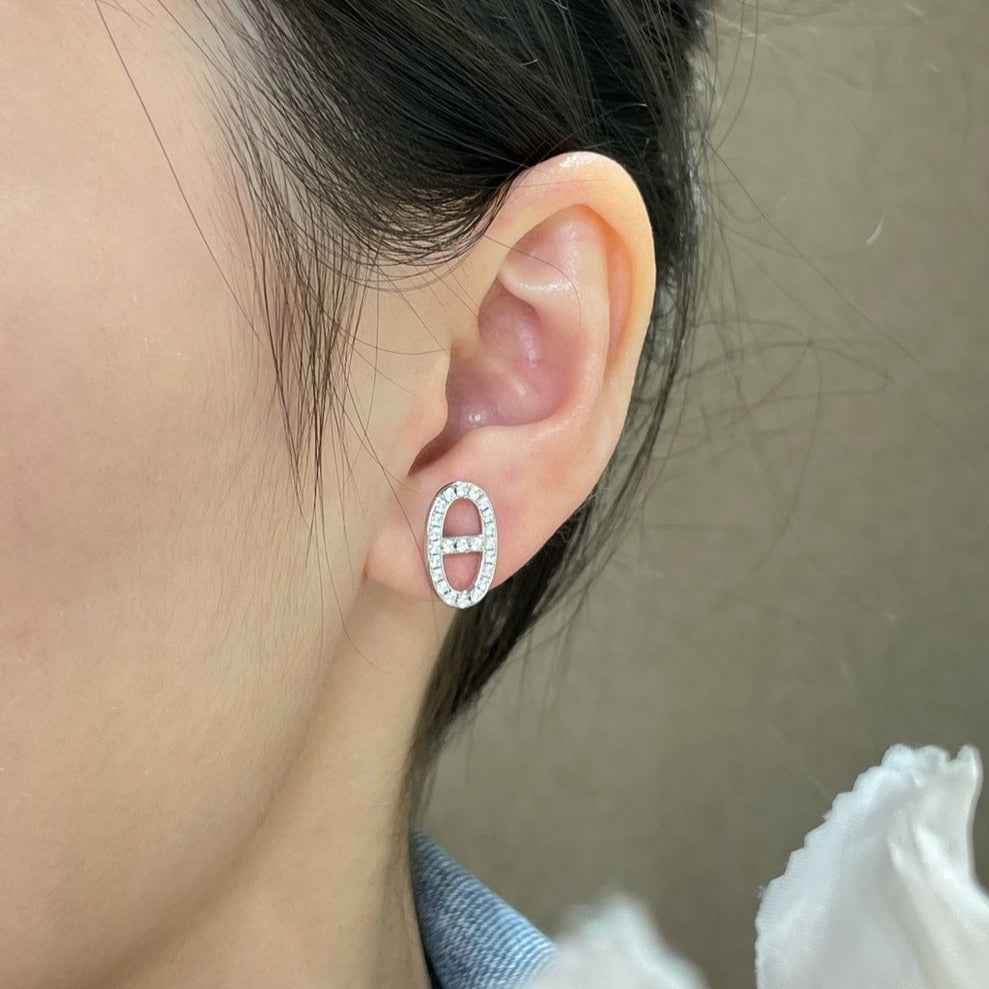 [Love Aura]HM FULL DIAMOND PIG NOSE STUD EARRINGS