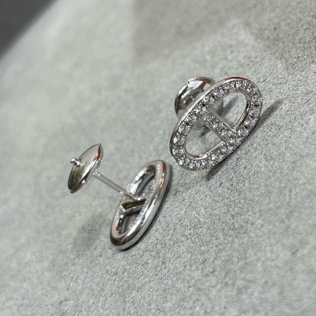 [Love Aura]HM FULL DIAMOND PIG NOSE STUD EARRINGS