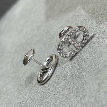 [Love Aura]HM FULL DIAMOND PIG NOSE STUD EARRINGS