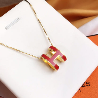 [Love Aura]HM CLIC RED ENAMEL GOLD NECKLACE