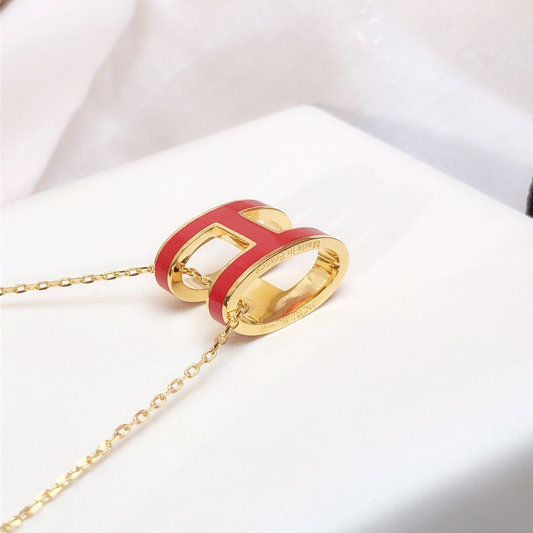 [Love Aura]HM CLIC RED ENAMEL GOLD NECKLACE