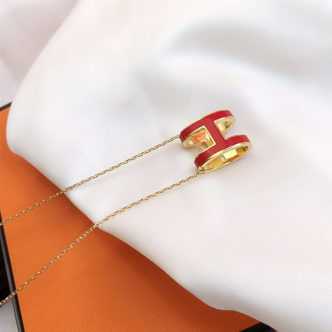[Love Aura]HM CLIC RED ENAMEL GOLD NECKLACE