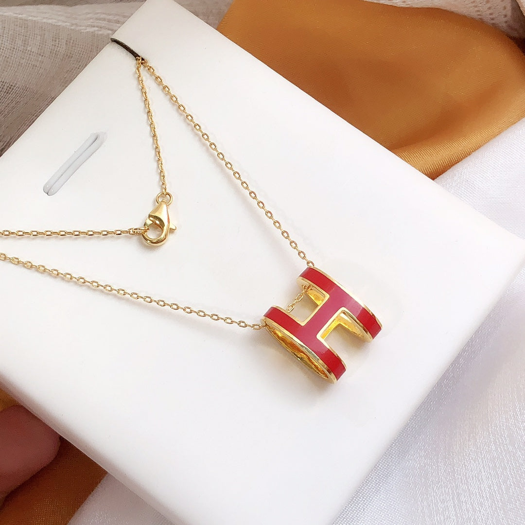[Love Aura]HM CLIC RED ENAMEL GOLD NECKLACE