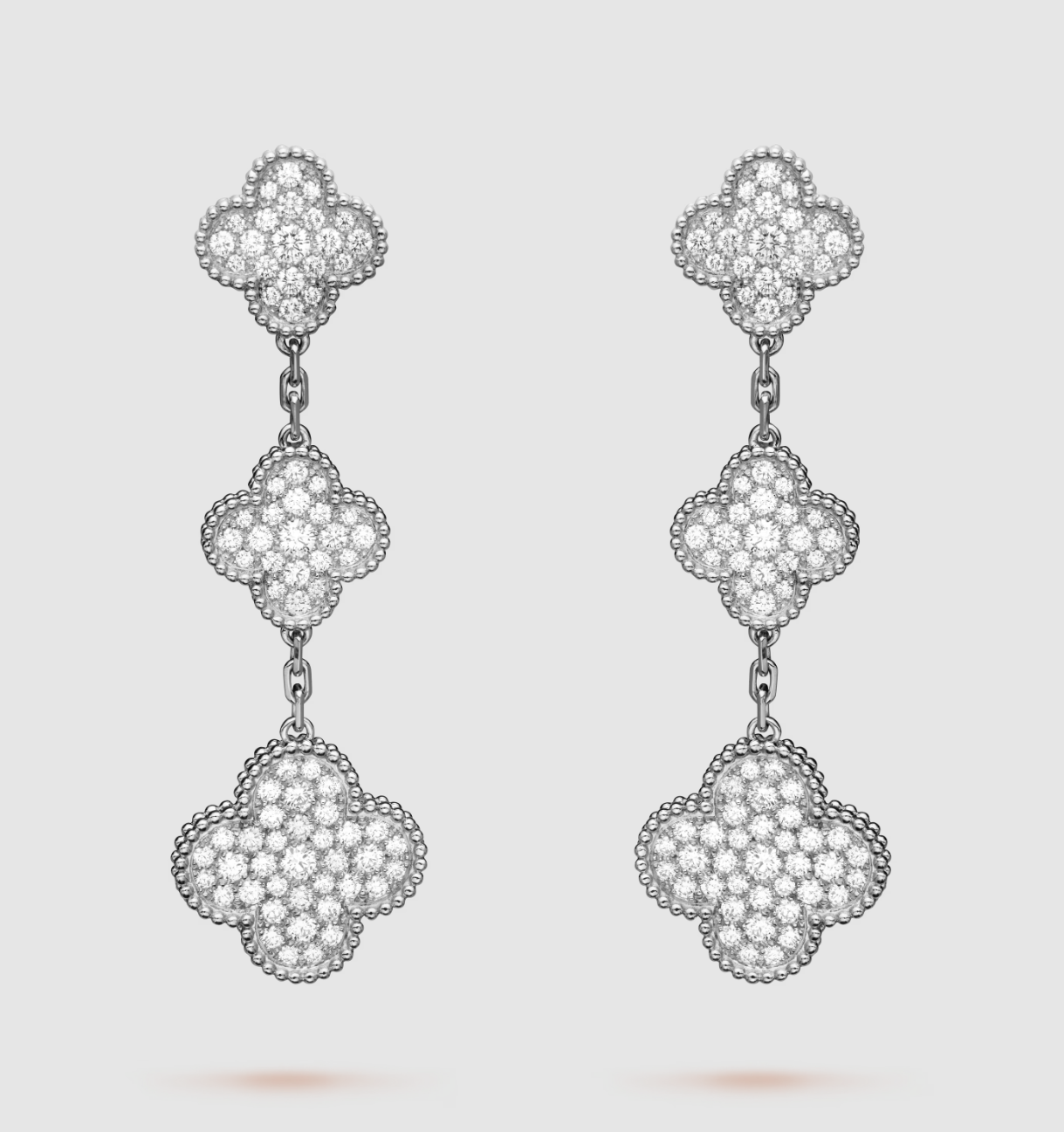 [Love Aura]CLOVER 3 MOTIF DIAMOND SILVER DROP EARRINGS