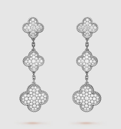 [Love Aura]CLOVER 3 MOTIF DIAMOND SILVER DROP EARRINGS