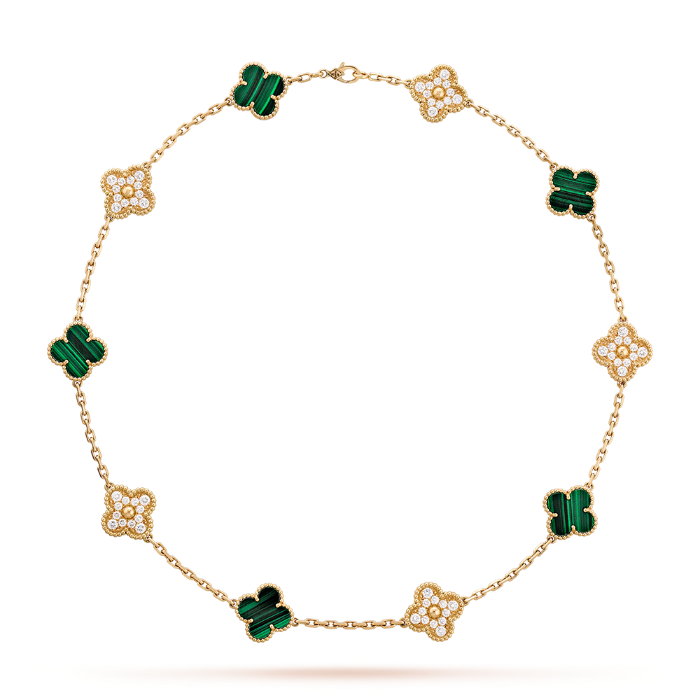 [Love Aura]CLOVER 10 MOTIFS MALACHITE DIAMOND NECKLACE