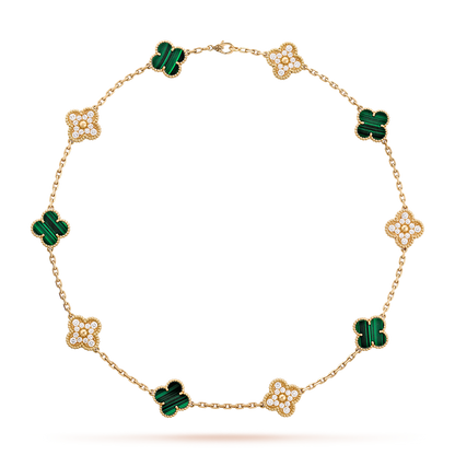 [Love Aura]CLOVER 10 MOTIFS MALACHITE DIAMOND NECKLACE