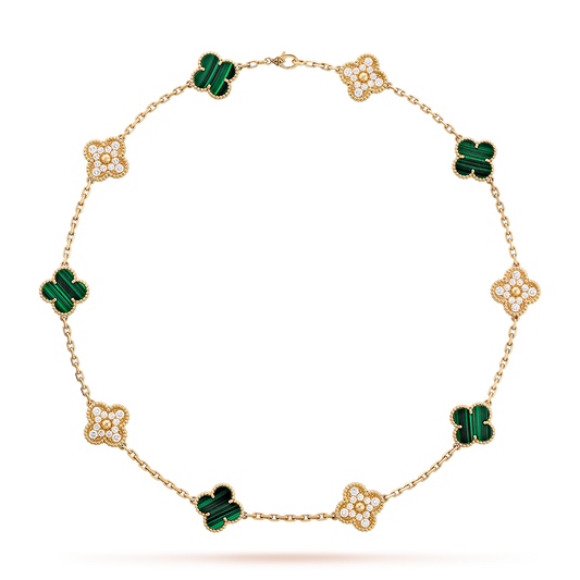 [Love Aura]CLOVER 10 MOTIFS MALACHITE DIAMOND NECKLACE