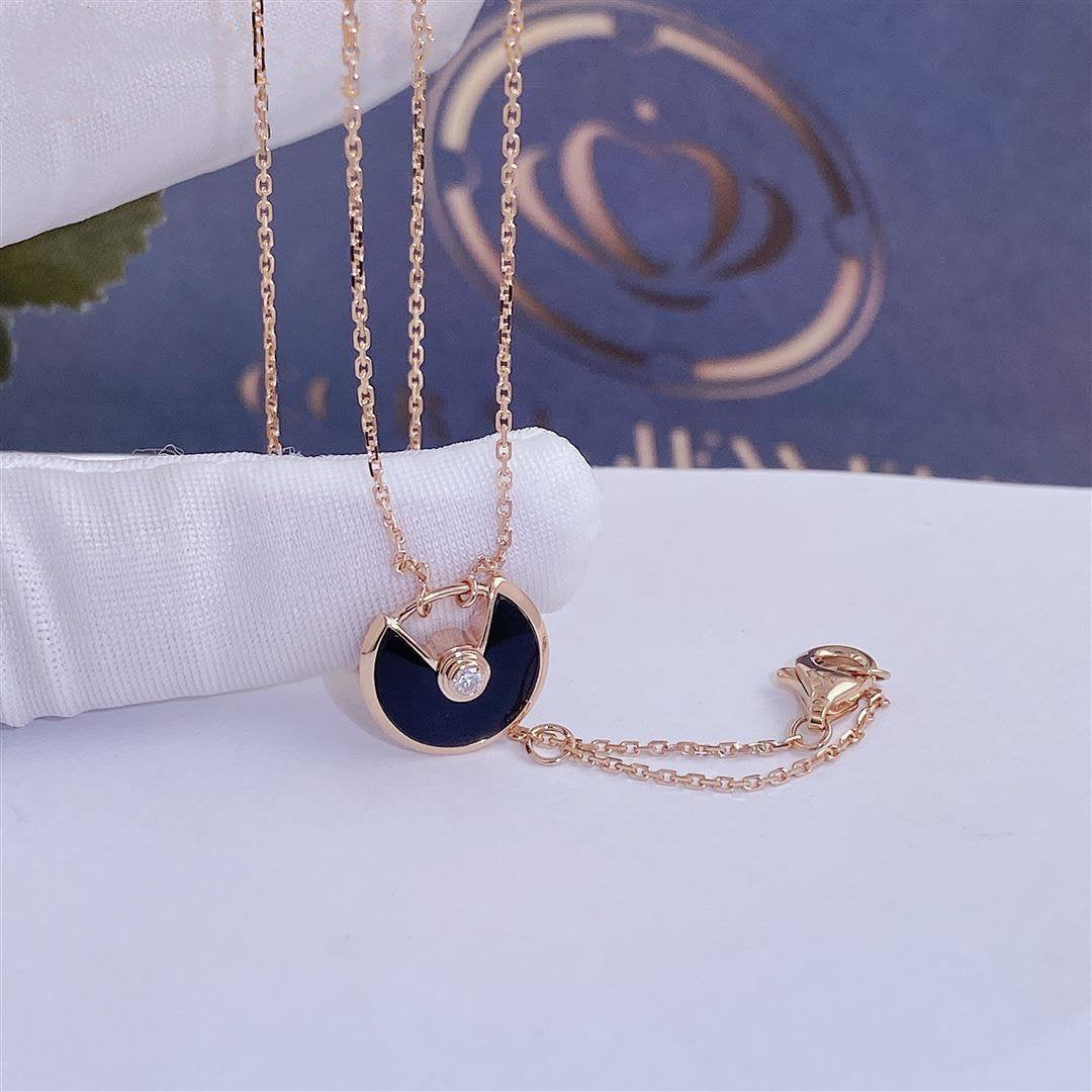 [Love Aura]AMULETTE ROSE GOLD ONYX NECKLACE