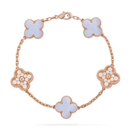 [Love Aura] CLOVER 5 MOTIF PURPLE CHALCEDONY BRACELET COLLECTION