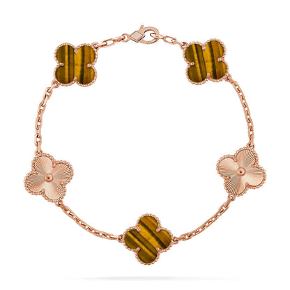 [Love Aura] CLOVER 5 MOTIFS TIGER EYE BRACELET COLLECTION