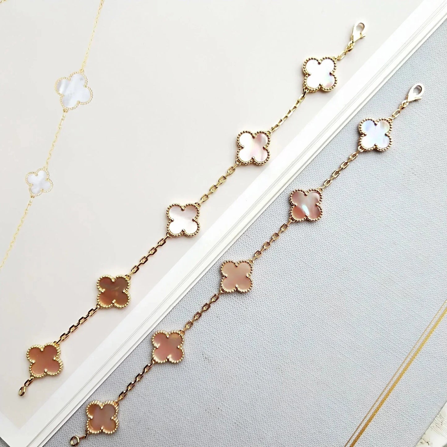 [Love Aura] CLOVER 5 MOTIFS  PINK MOP BRACELET COLLECTION