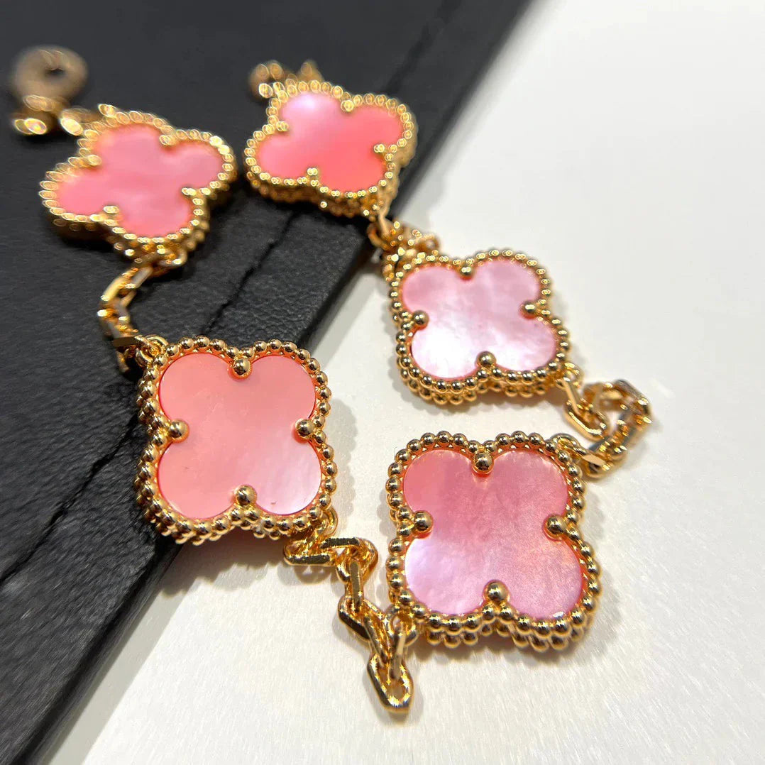 [Love Aura] CLOVER 5 MOTIFS  PINK MOP BRACELET COLLECTION