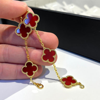 [Love Aura]CLOVER 5 MOTIFS RED AGATE  BRACELET