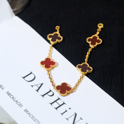 [Love Aura]CLOVER 5 MOTIFS RED AGATE  BRACELET