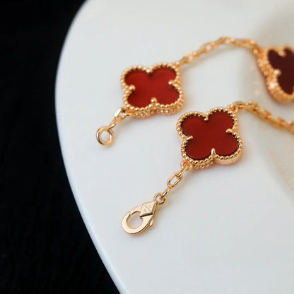 [Love Aura] CLOVER 5 MOTIF RED CORNELIAN BRACELET COLLECTION